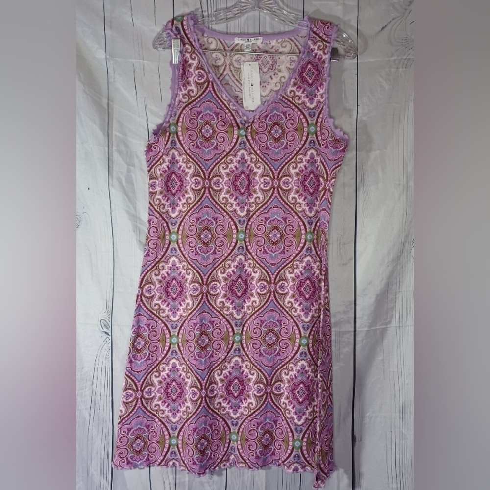 Tommy Hilfiger Purple Patterned Sleeveless Boho Chic Traditional Nightgown NWT